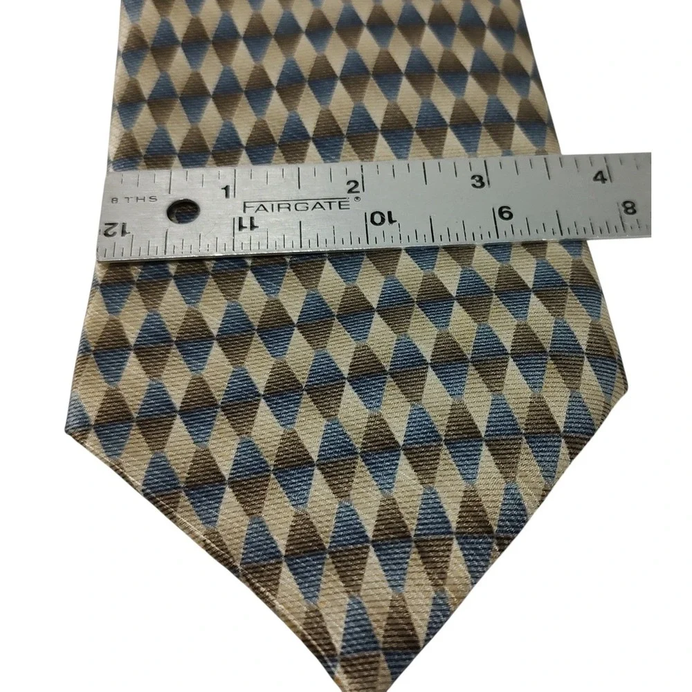 Stafford Silk Tie‎ Blue Brown Diamond Pattern Made In The USA 57x3.75 In